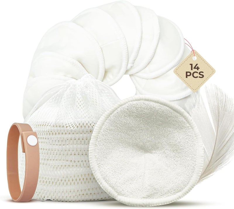 Comfort Shells ® Reusable Nursing Pads – 14 Pack Ultra Soft Breast Pads + Laundry Bag + Nursing Clip Bracelet – Washable, Hypoallergenic – Absorbs Breast Milk Leaks - Image 1